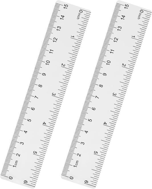 Clear Plastic 6 Inch Straight Ruler, Shatterproof With Inches and Centimeters for School, Classroom, Home, or Office (2pcs)