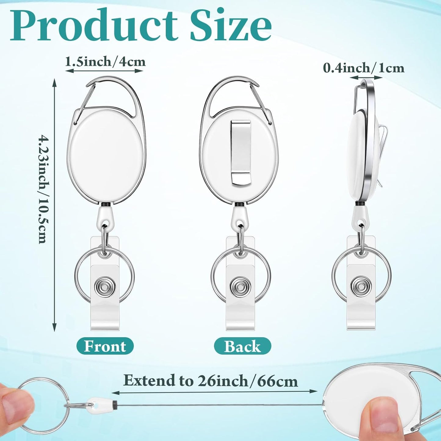 Yaomiao 100 Pack Retractable Badge Holder Reel with Clips Heavy Duty ID Card Holder Reels Bulk with Key Ring for Office Worker Doctor Nurse Employee School Students (White)