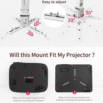 Projector Mount Wall or Ceiling Projection Mount Bracket with Adjustable Height and Extendable Arms Mounts for Home and Office Projector