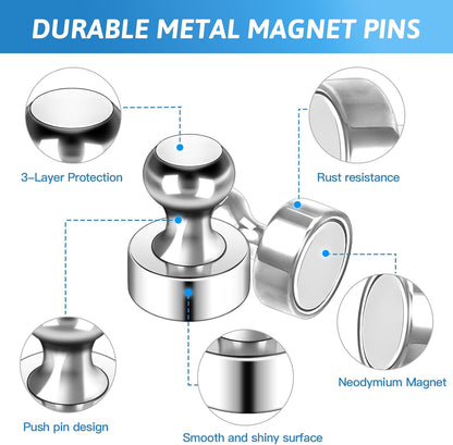 20Pack Magnets for Whiteboard Strong Fridge Magnets Silver Push Pin Refrigerator Locker Magnets for School and Home