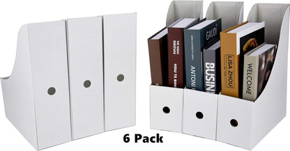 HUAPRINT White Magazine Holder(6 Pack) Cardboard Magazine File Holder-Folder Holder,Magazine Organizer,Document Organizer,Magazine Storage Box,With Labels