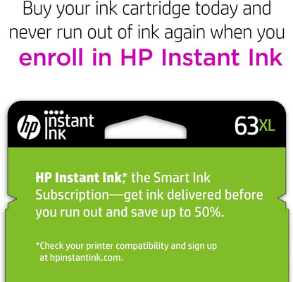 HP 63XL Tri-color High-yield Ink Cartridge | Works with Printer Series: DeskJet 1112, 2130, 3630; ENVY 4510, 4520; OfficeJet 3830, 4650, 5200 | Eligible for Instant Ink | F6U63AN