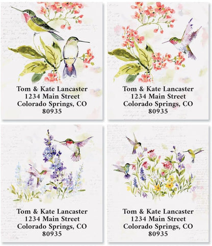 Colorful Images Two Hummingbirds Return Address Mailing Labels, Personalize with Name & Addresses, Set of 144 Self Adhesive, Easy Peel Flat Label Sheets, 1 ½” x 1 ¾”, 3 Designs