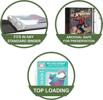 Samsill High Capacity Sheet Protectors, 50 Pack, 8.5x11 Inch Page Protectors for 3 Ring Binder, Heavy Duty, Multi-Page Protector, Holds 50 Sheets, Top Loading, Acid Free