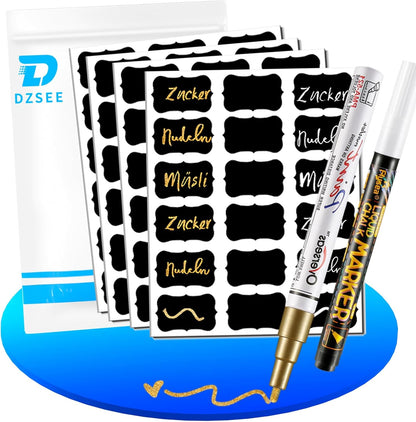 Chalkboard Labels, 72 Pcs Waterproof Reusable Chalk Stickers with Erasable Chalk Marker for Jars, Storage Bins, Kitchen, Parties, Weddings, Craft Rooms