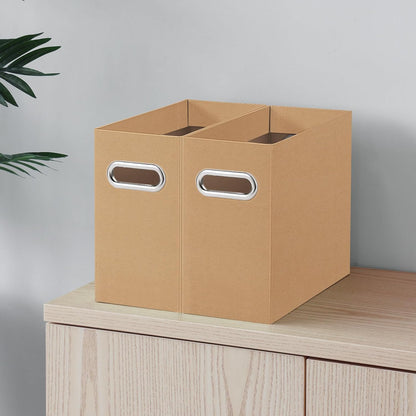 Oterri File Organizer, 6 Packs Small Storage Box, Cardboard File Folder Organizer, Collapsible File Box for Hanging File Folders Letter Size, Portable Filing Organizer with Handle (Brown)