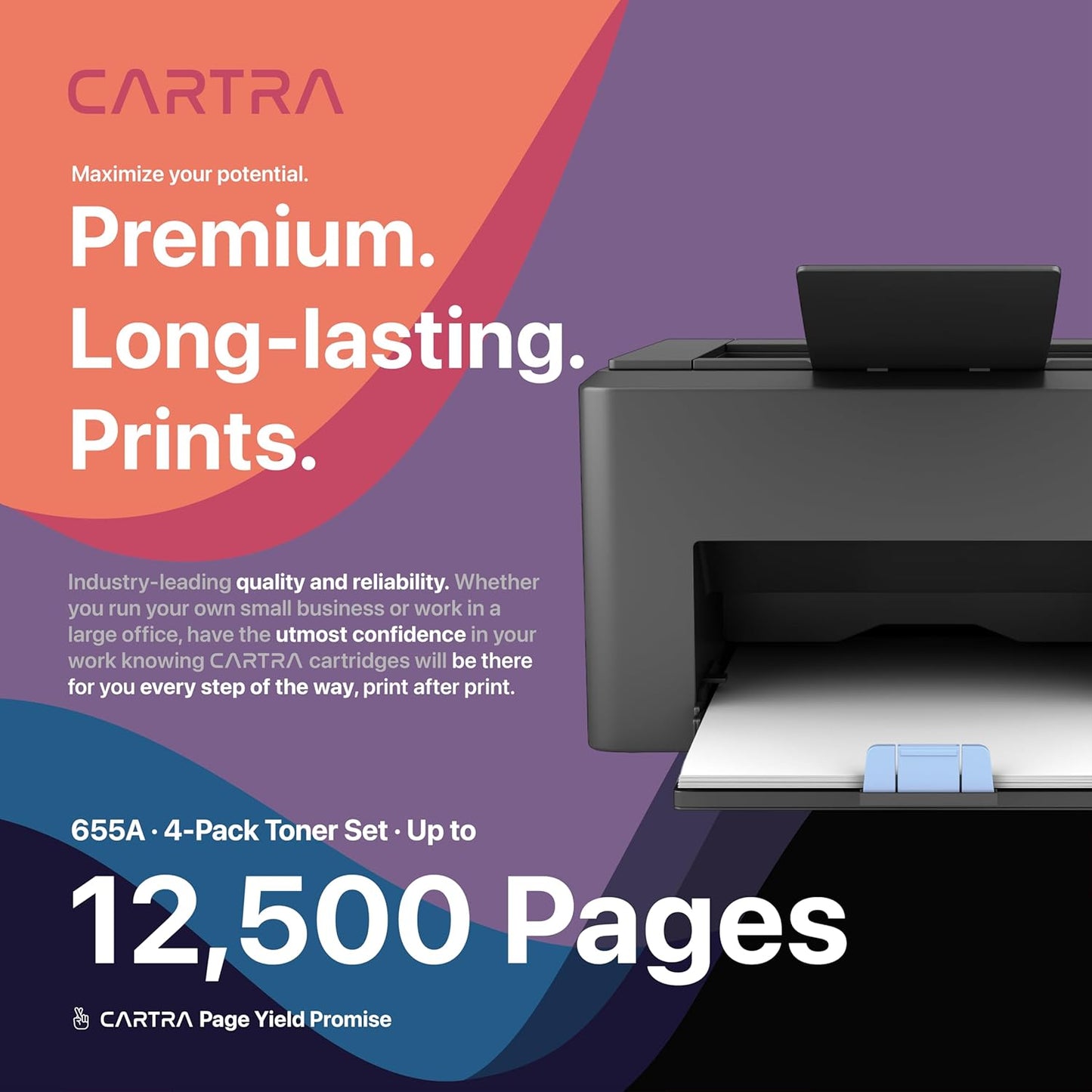 CARTRA 655A 4 Pack Toner Cartridge Replacement CF450A CF451A CF452A CF453A for HP Color Laserjet Enterprise M652n M652 M53dn M653x M653 MFP M681dh M682z Series Printer | Black Cyan Yellow Magenta.