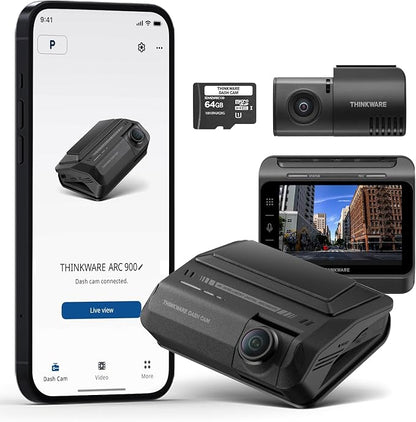 THINKWARE ARC 900 2CH 4K Front and 2K Rear Dash Cam, Dual STARVIS 2 and HDR, 60 FPS, Advanced Parking Mode, 3.5" IPS LCD Touchscreen, 5GHz Wi-Fi, GPS (64GB Memory Card, Hardwiring Cable Incl)