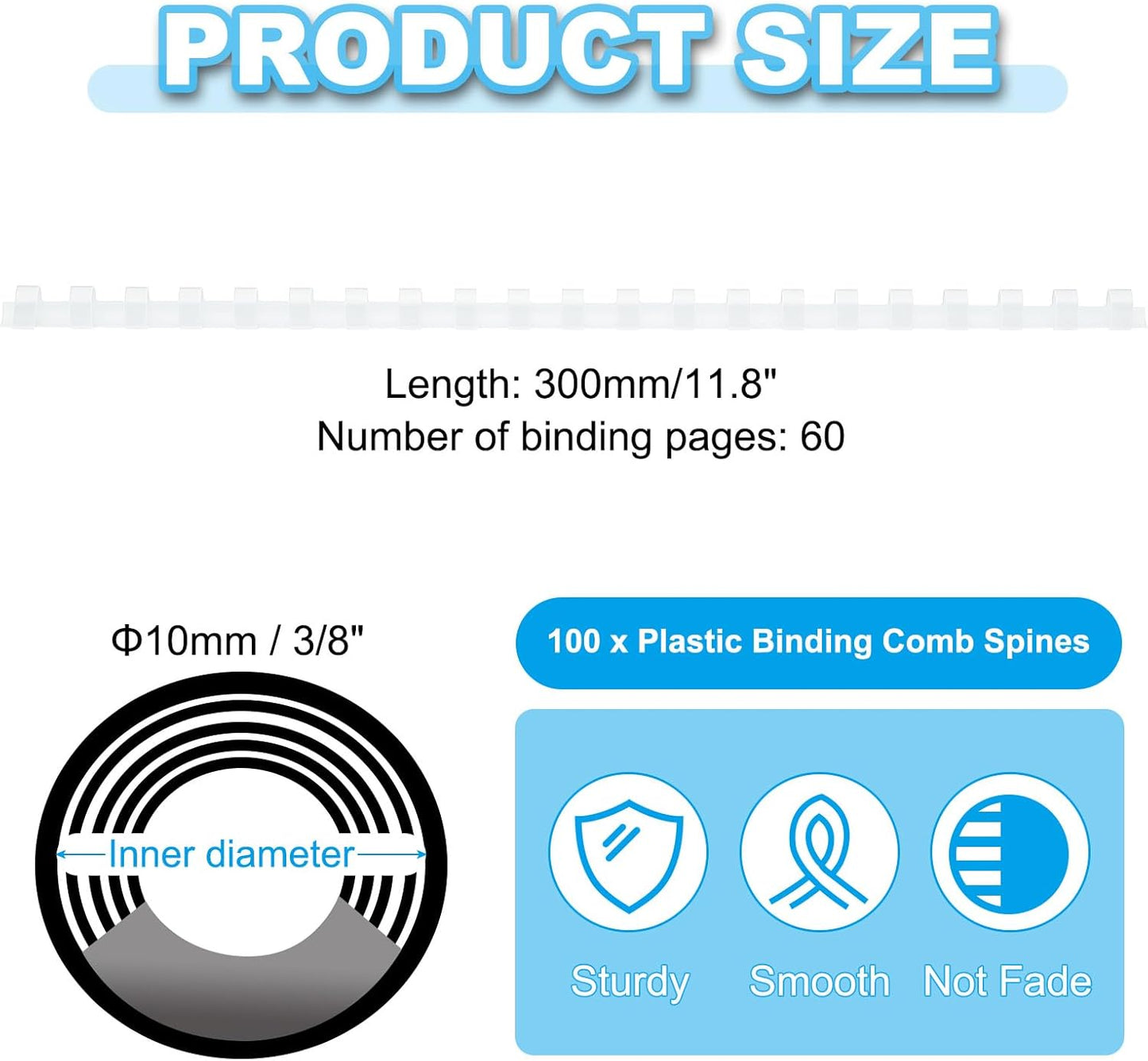 PATIKIL 10mm (3/8") Plastic Binding Combs, 100 Pcs 21 Rings Comb Binding Spines 60 Sheet Capacity Letter Size for Binding Paper Sheets, White