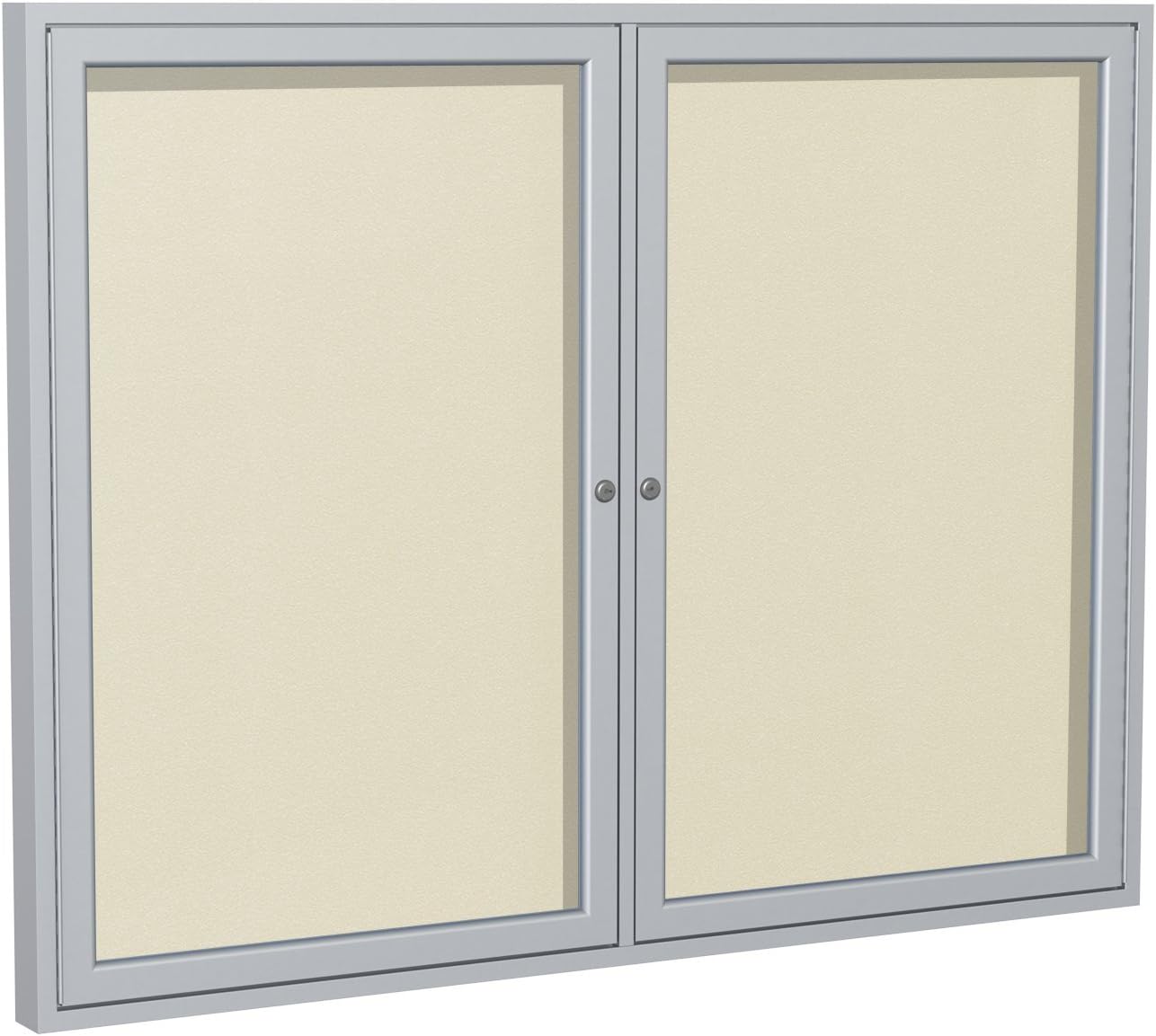 Ghent 36"x48" 2-Door Outdoor Enclosed Vinyl Bulletin Board, Shatter Resistant, with Lock, Satin Aluminum Frame - Ivory (PA23648VX-185 ), Made in the USA