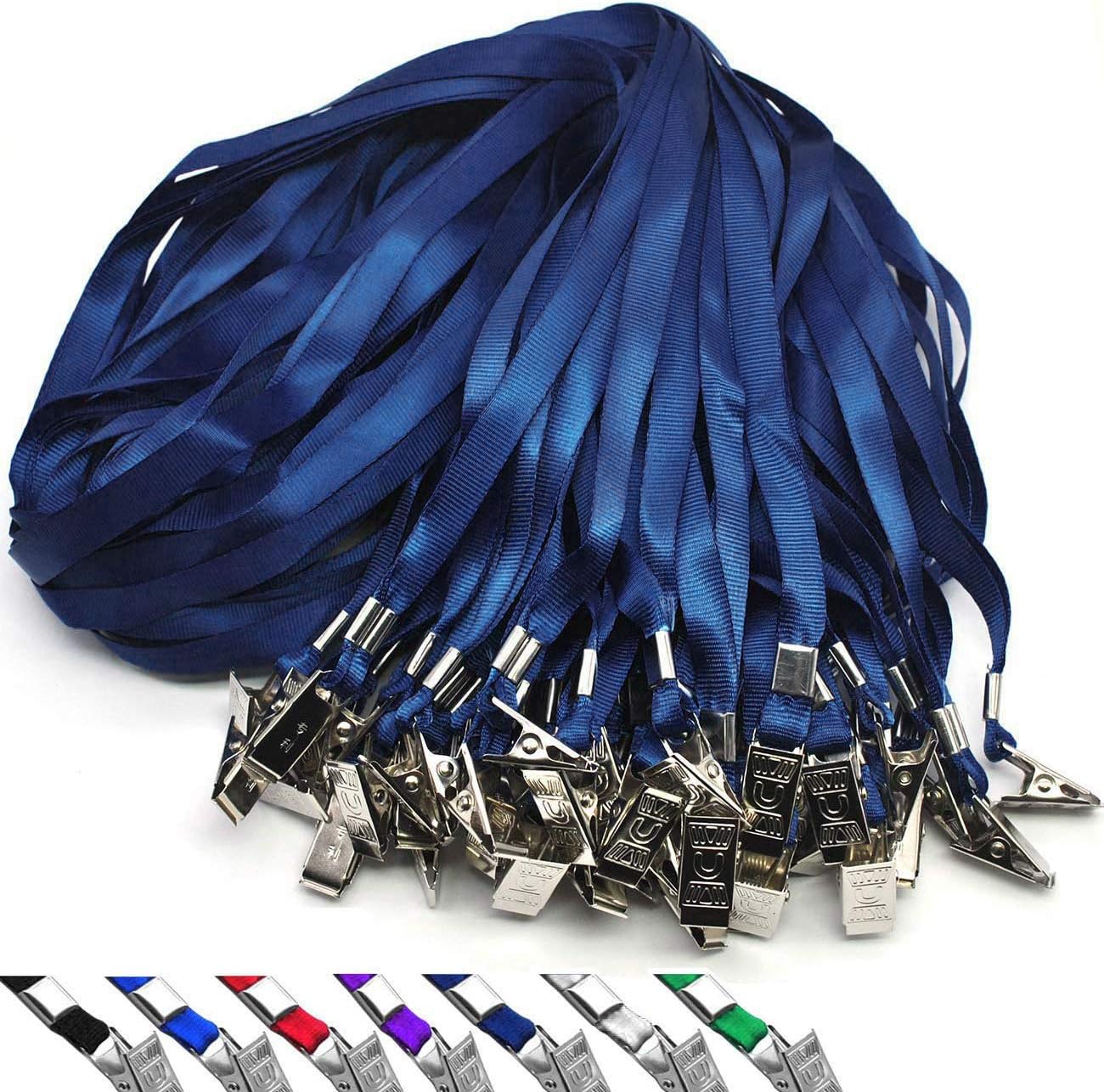 Lanyards 100 Pack Nylon Flat Badge Lanyard for Id Badge Name Tag (Navy Blue, 100 Pack)