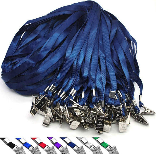 Lanyards 100 Pack Nylon Flat Badge Lanyard for Id Badge Name Tag (Navy Blue, 100 Pack)