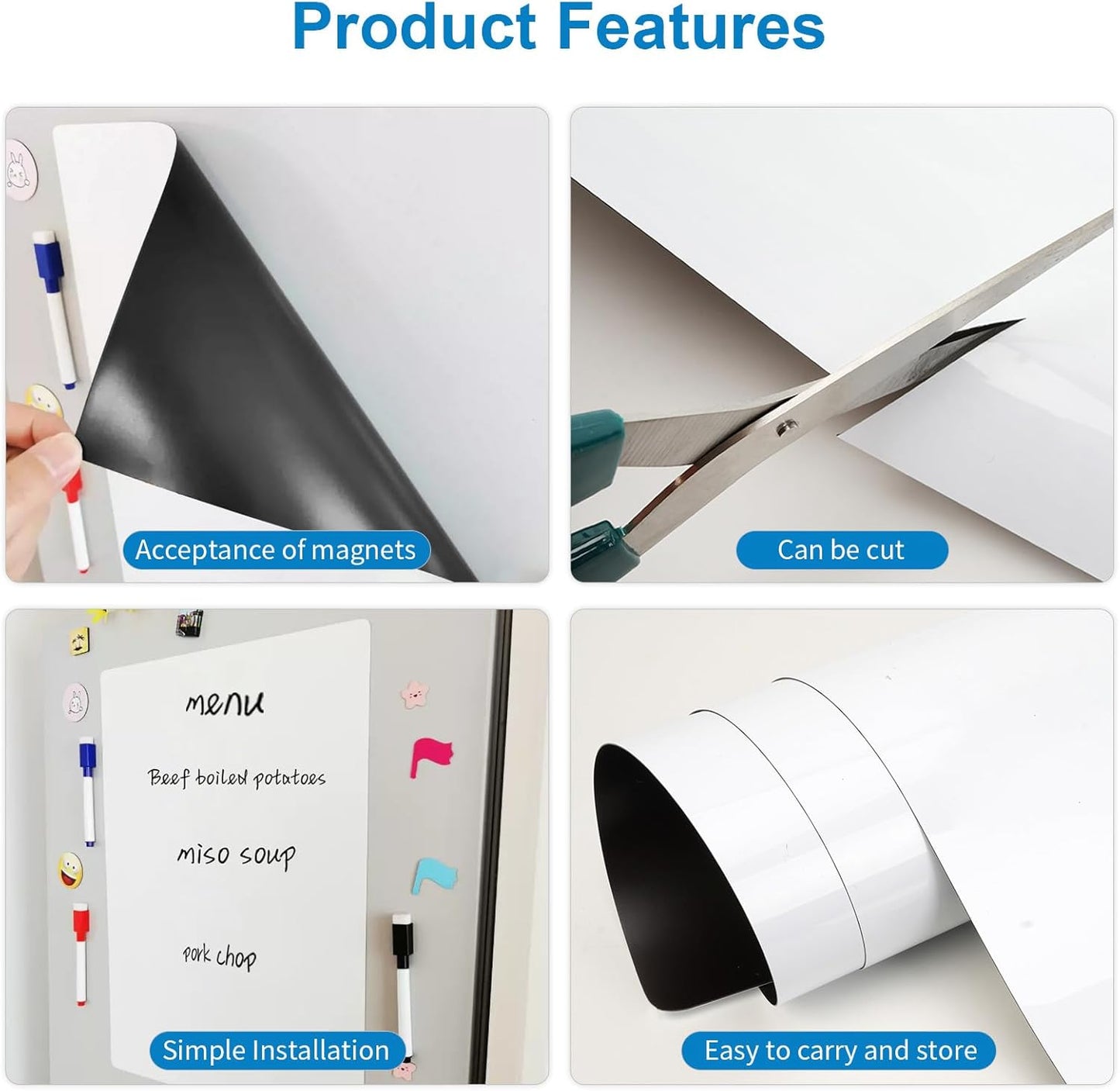 Magnetic Fridge White Board Paper, 8" x 12" 2 Pack Small Dry Erase Board Sheet for Organizer and Planner, Kitchen Refrigerator Whiteboard for Family to-do List, Includes Markers and Eraser