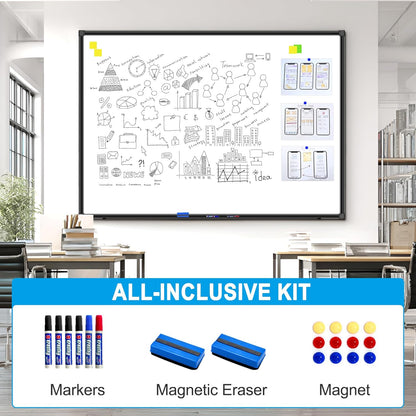 H-Qprobd 70"x40" White Board for Wall Large Magnetic Dry Erase Board with Black Aluminum Frame, Presentation Whiteboard Suitable for Home, Office, Classroom & Kitchen