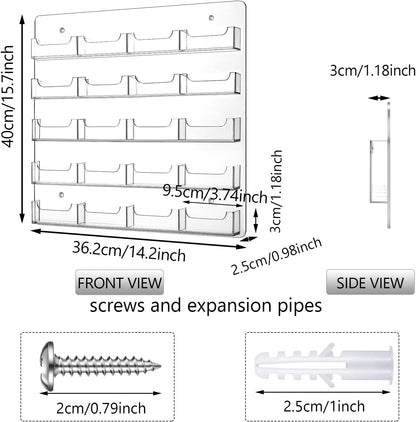 Hillban Acrylic Business Card Holder Wall Mount Clear Sticker Display Rack Multiple Card Holders Clear Acrylic Organizing Sticker Display Stand Pre Drilled(20 Pockets)