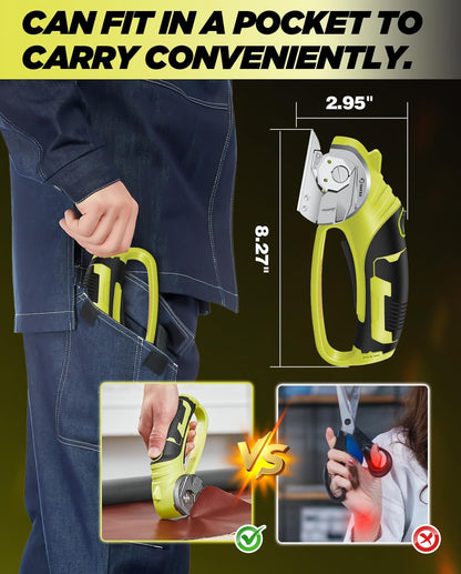 Saker Electric Box Cardboard Cutter,Cordless Elwetric Scissors for Fabric Leather Paper Plastic - Card Board Cutter Tool with 4V Recharged Battery - Safety Lock and LED Light for Cutting,Green