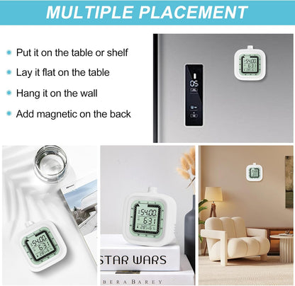Visual Timer for Kids Kitchen Timer Alarm Clock Countdown Count-up 60 Minutes Shower Room Clock Training Manager time with Digital Thermometer Hygrometer White