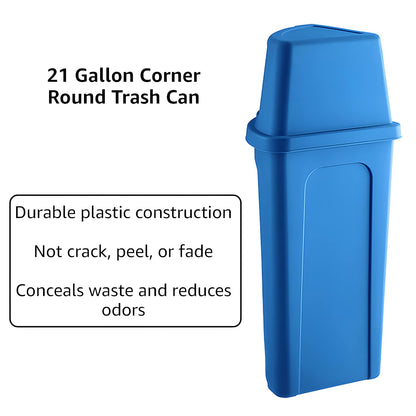21 Gallon Blue Plastic Recycling Bin with Push Door Lid, Ideal for Home, Kitchen, Bar, Hotel, Restaurant, School