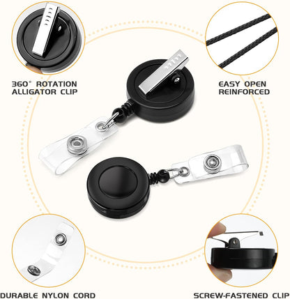 50 Pack Badge Reels Retractable with Swivel Alligator Clip Retractable Badge Holder Reels for Students, Teachers, Office Workers (Black)