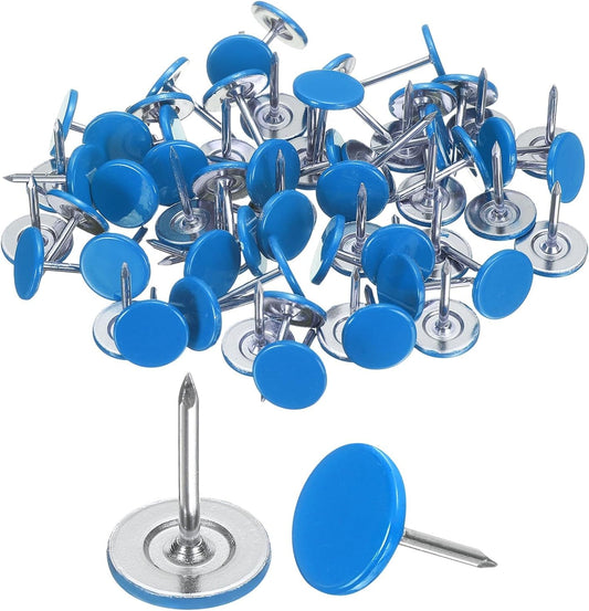 uxcell 100Pcs Upholstery Tacks, 11mmx15mm Flat Head Thumb Tack Decorative Furniture Nails Push Pins for Furniture Sofa Headboards, Blue