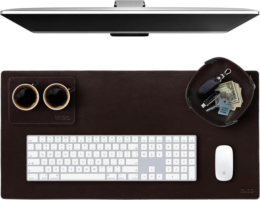 Elizo Leather Desk Mat Desk Pad Blotter Set - Real Full-Grain Leather (32x16) 2-Layer Genuine Desk Cover Protector & Large Mouse Pad | Computer Keyboard Desk Accessories for Office & Home
