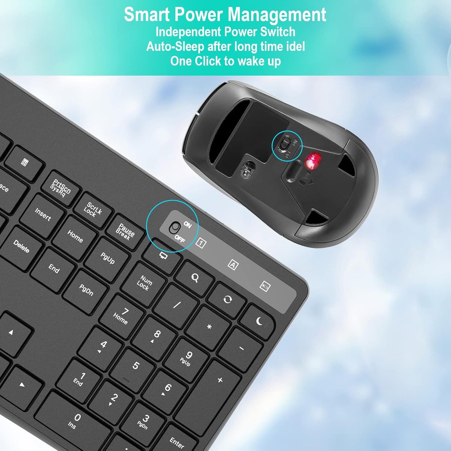 Wireless Keyboard and Mouse Combo,EarlyLit 2.4G Full-Sized Ergonomic,Cordless USB Mouse and Keyboard,12 Shortcut Keys and Quiet Click for Computer/Laptop/Windows/Mac