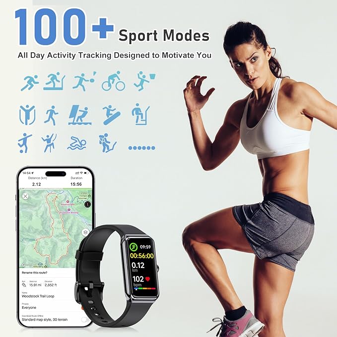 Fitness Tracker with 24/7 Heart Rate,Blood Pressure Sleep Tracking,104 Sports Modes Calories Smart Watch,IP68 Waterproof Step Counter Activity Trackers Pedometer for Android&iPhone Women Men (Black)