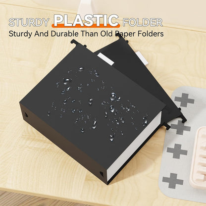 Plastic Hanging File Folder Letter Size,Heavy Duty 3“Expanding Reinforced Black Large Hanging Folders,Insert Gasket,Adjustable Tabs,Filing Cabinet Folder for Office/School/Home,12 Pack