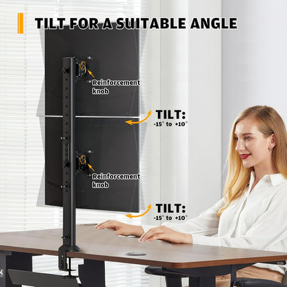 HEMUDU Dual Monitor Articulating Desk Mount Arm Stand - Vertical Stack Screen Supports Two 13 to 34 Inch Computer Monitors with C Clamp