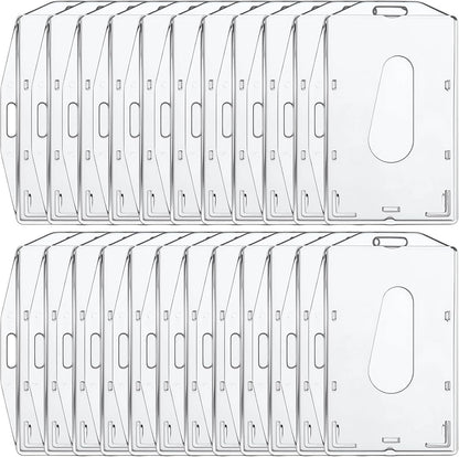 Marspark 25 Pcs 2 ID Badge Holder Heavy Duty Plastic ID Card Holder Transparent Protector Clear Badge Protector Cover Sleeve Protective Cover with Thumb Slot for Credit Card (Vertical and Horizontal)