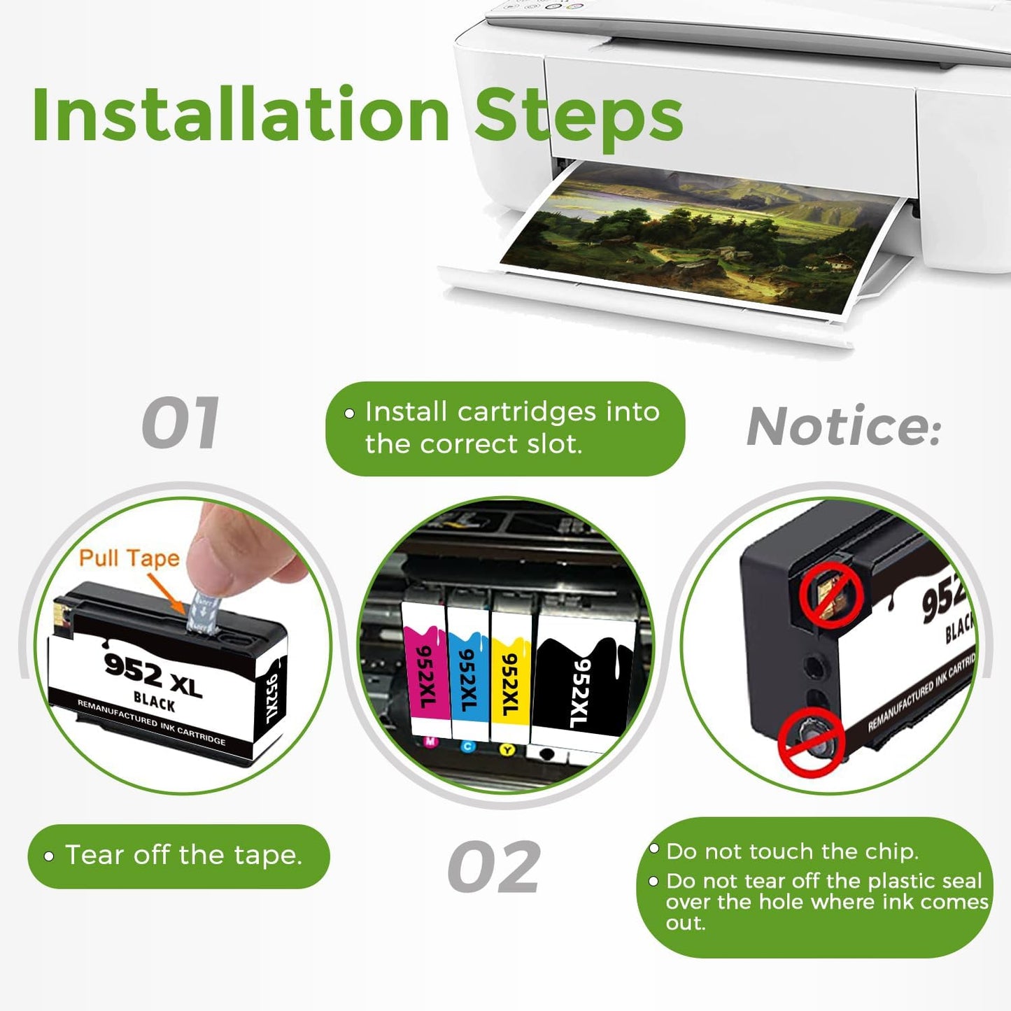 952XL Ink Cartridges Combo Pack Compatible for HP 8710 7740 Printer for HP 952 XL Black Color for HP952 OfficeJet Pro 8720 8725 8210 8715 8702 8740 7720 8730 8216 8700 Black Cyan Magenta Yellow 4 Pack