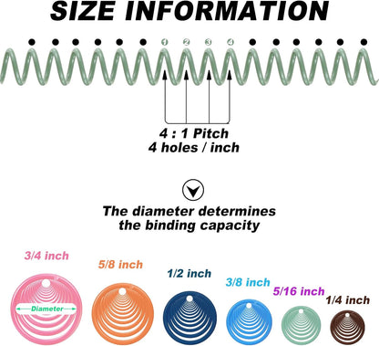 Leinuosen 120 Pack Plastic Spiral Binding Coils Kit Spirals Multi Size Coils for Binding Binder Combs Spines(1/4 5/16 3/8 1/2 5/8 3/4 Inch,Pastel Color)