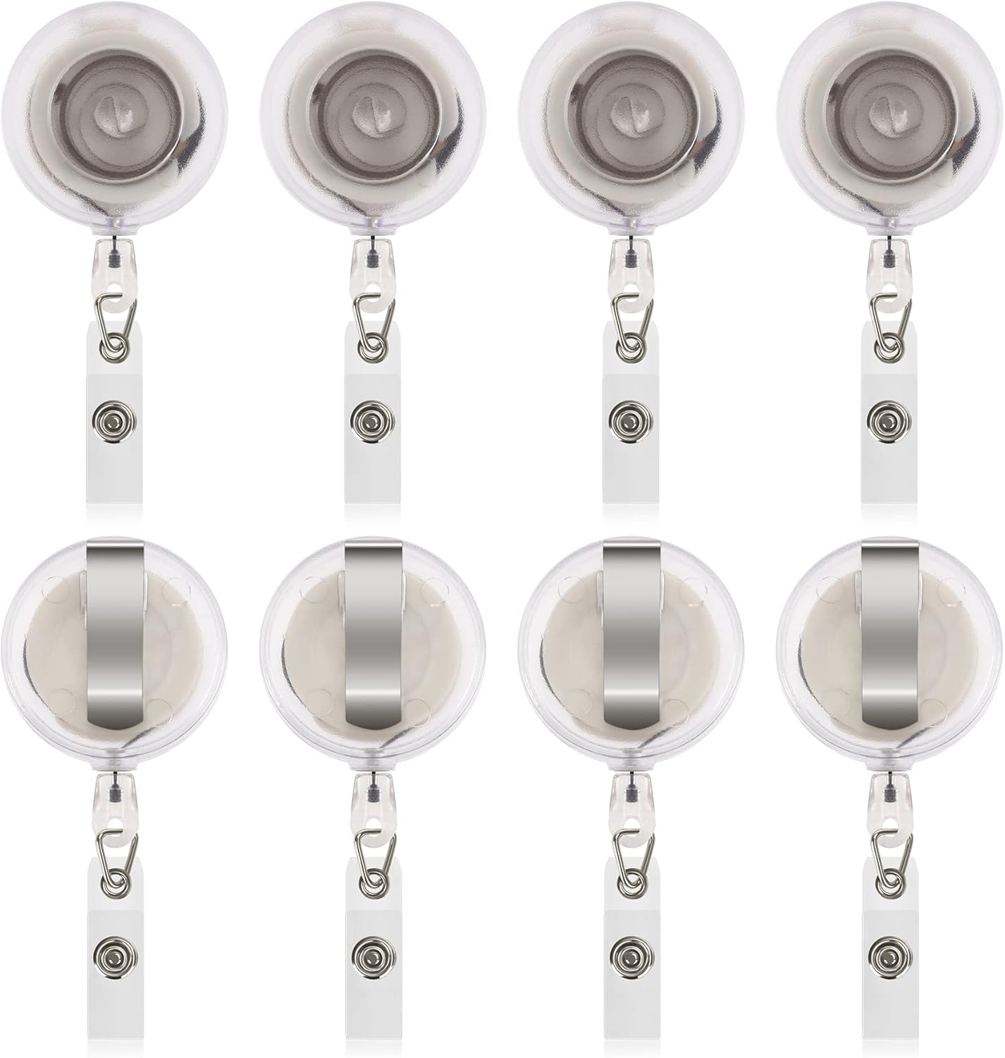 JANYUN 50 Pcs Retractable Badge Reel Clips Holder for Hanging ID Card Name Key Chain (Clear Frosted)