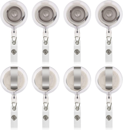 JANYUN 50 Pcs Retractable Badge Reel Clips Holder for Hanging ID Card Name Key Chain (Clear Frosted)