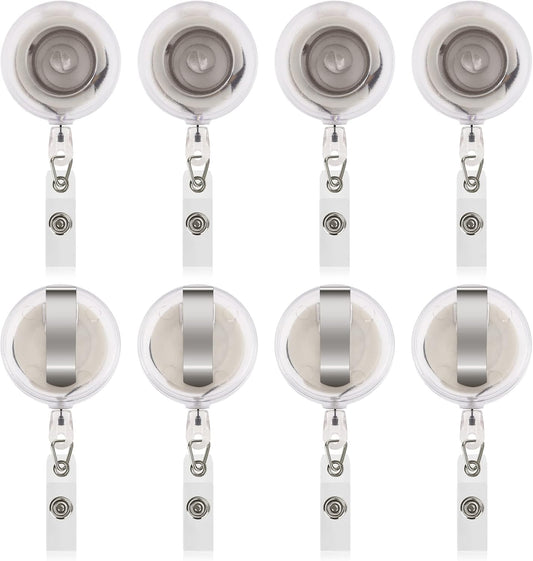JANYUN 50 Pcs Retractable Badge Reel Clips Holder for Hanging ID Card Name Key Chain (Clear Frosted)
