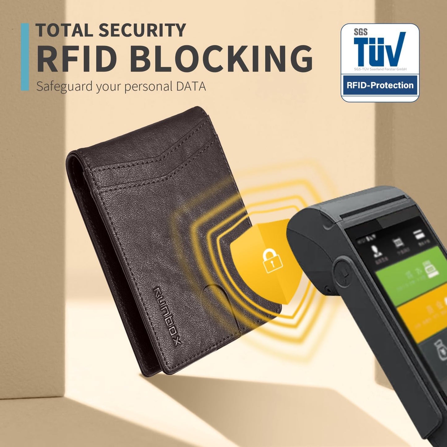 RUNBOX Wallet for Men Slim Rfid Leather 2 ID Window With Gift Box