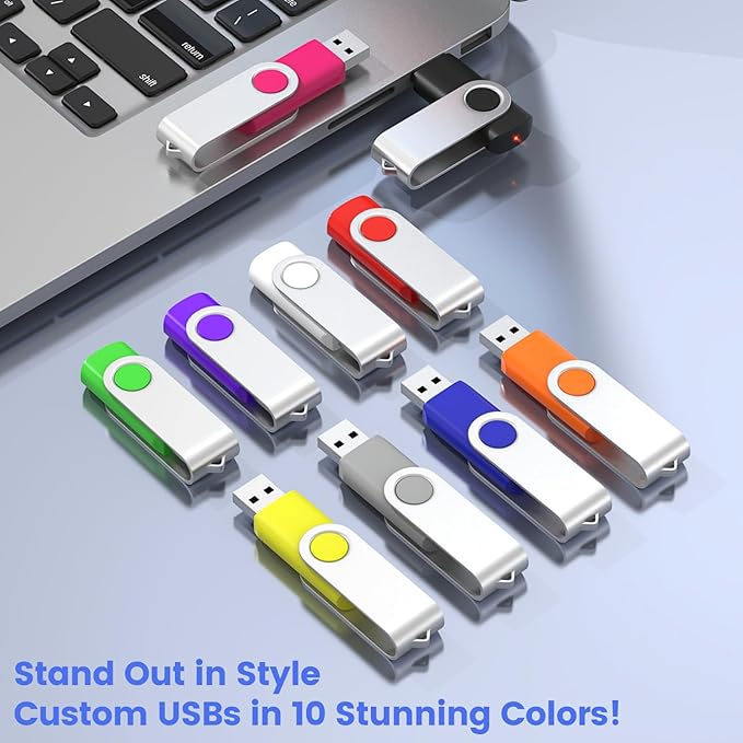 ABLAZE Custom Flash Drive 128GB 10 Pack, Personalized USB Logo Flash Drives USB 2.0 Thumb Drives with Logo Memory Stick (Mixcolors)