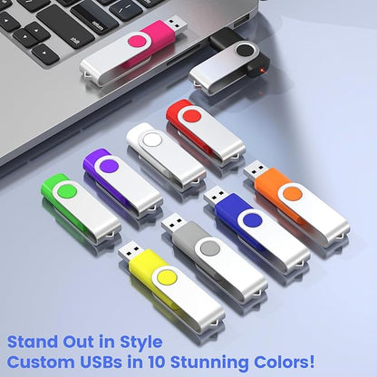 ABLAZE Custom Flash Drive 32GB 10 Pack, Personalized USB Logo Flash Drives USB 2.0 Thumb Drives with Logo Memory Stick (Mixcolors)