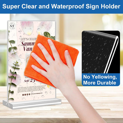 Acrylic Sign Holder 5.5 x 8.5, 10 Pack Double-Sided Stand up Table Top Clear Sign Holders, T Shape Plastic Acrylic Picture Frame Menu Flyer Paper Holder Display Stands for Office Store Wedding Party