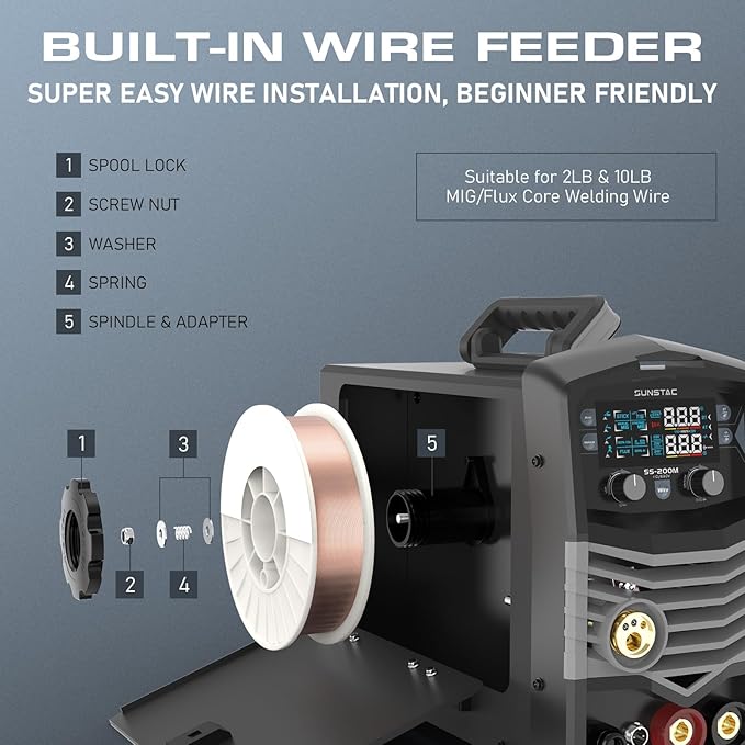 MIG Welder, 200A 110V/220V MIG/Flux Core/Spool Gun/Lift TIG/Stick 5 in 1 Aluminum MIG Welding Machine, IGBT Inverter Synergic Control, Digital Screen Display, Over Loading Protection