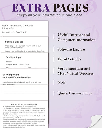 Password Keeper Book with Colorful Alphabetical Tabs, Hardcover Password Log-book for Internet Password and Website Address, 4.1'' x 6.2'' Password Notebook for Home Office (Royal Purple, Small (4.1 x 6.2 Inch))