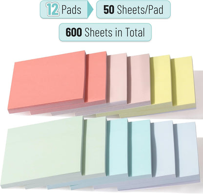 Mr. Pen- Sticky Notes, 3”x3”, 12 Pads, 600 Sheets, Macaroon Colors Sticky Notes, Sticky Note, Self-Stick Note Pads, Back to School Supplies