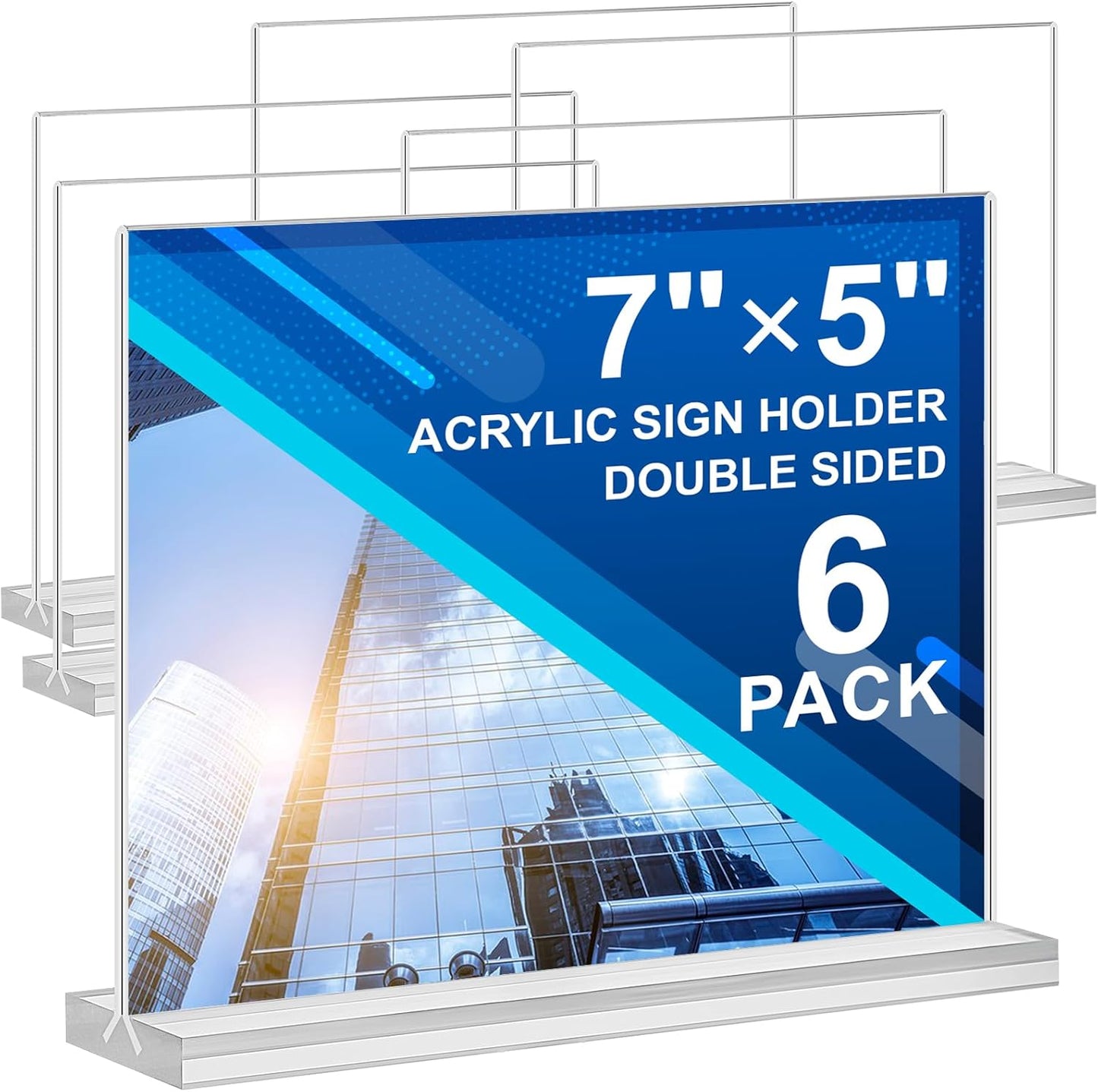 Acrylic Sign Holder 7x5, 6 Pack Clear Double Sided Table Menu Display Stand Suitable for Restaurants, Office, Store, Hotels