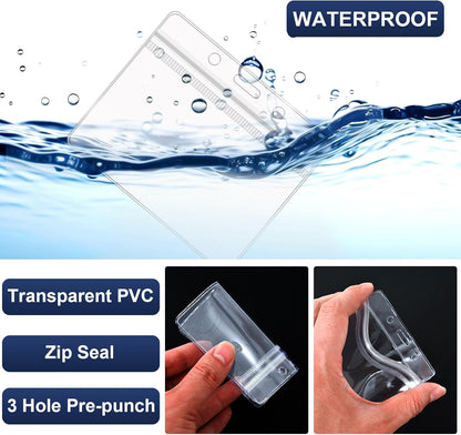 100 Pack Lanyards for ID Badges with Clear Name Tags, Reusable Lanyards Horizontal ID Card Badge Holders Plastic Name Badges for Men Women Kids Business School and Office Supplies (Dark Blue)