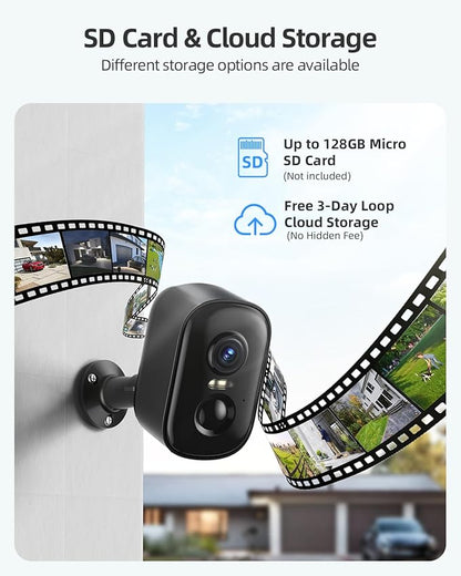 Rocktone 2K Security Cameras Wireless Outdoor, Battery Powered WiFi Cameras for Home Security with AI Motion Detection, Spotlight Color Night Vision, 2-Way Talk, Siren Alarm, IP65, Cloud/SD Storage