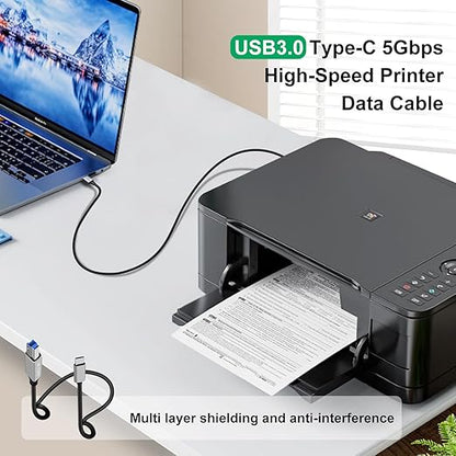 USB 3.0 Printer Cable Super Speed 5Gbps USB 3.0 Type C to B Male Cable for Scanner, External Hard Drives, Multifunction Printers etc (Typ C Silvery, 1 m)