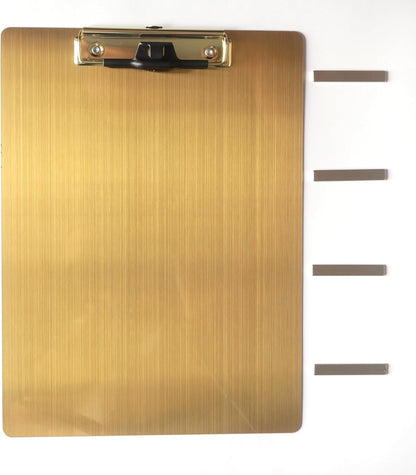 Stainless Steel Magnetic Clipboard with Pen - Multiple Sizes, Magnetic Design, Essential for Office and Home (Gold 9.2 x 12.5 Inches)