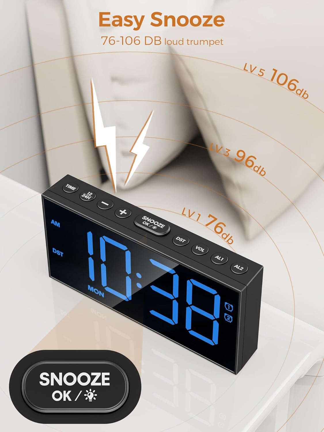 PPLEE Digital Alarm Clocks for Bedrooms Heavy Sleepers, 2 Alarms,Upgrade 7-5-2 Mode, Large Number Alarm Clock with USB Charger Ports,12/24H,Memory Function, Dimmable Simple Alarm Clock for Kids Senior