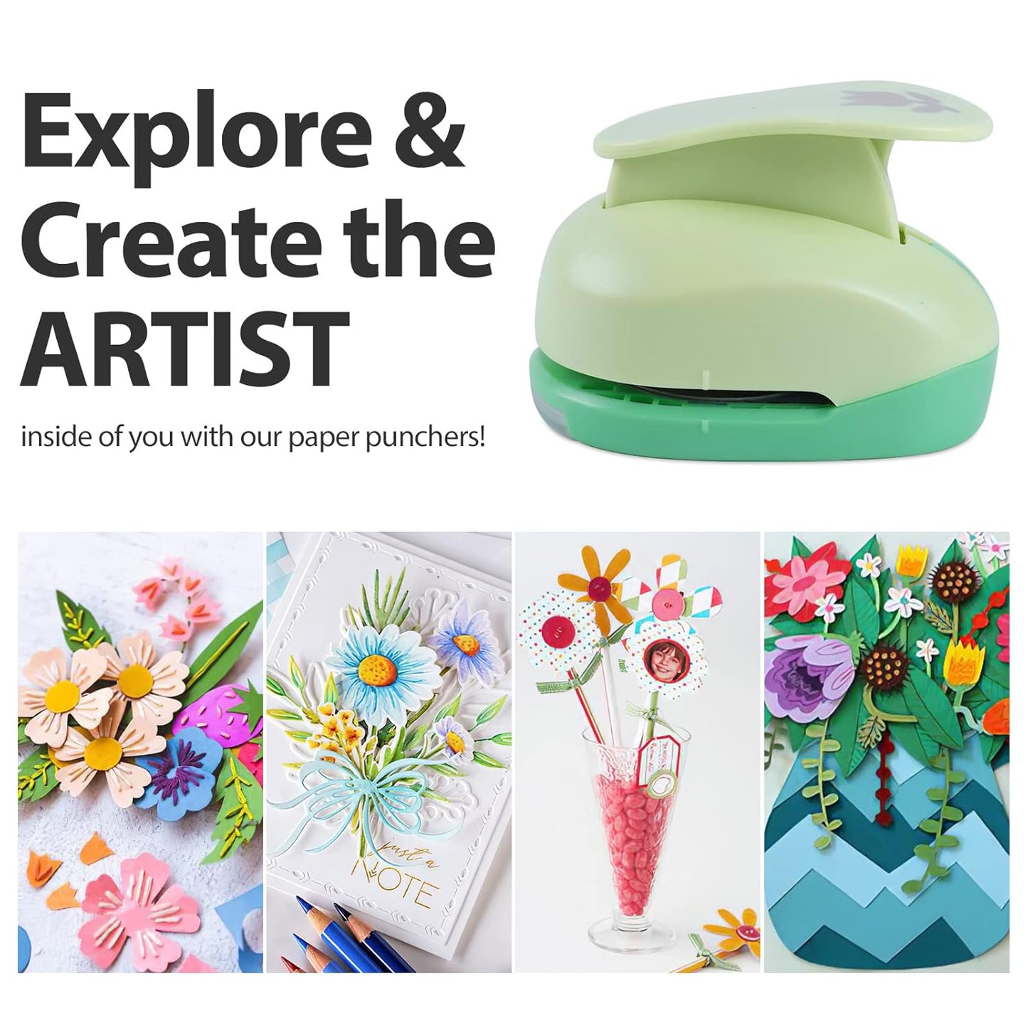 UCEC 2 Inch Circle Punch, Craft Hole Punch for Paper Crafts, Large Decorative Hole Punch for Kids Paper Crafts, Card Making, Scrapbooking (Tulip Shape)