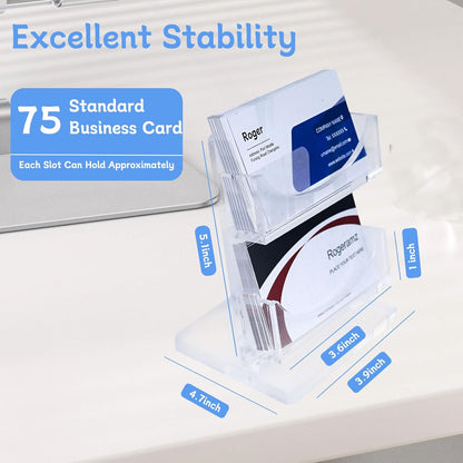Acrylic Business Card Holder 2-Tier for Desk - Office & Exhibition Clear Business Card Display Stand, Business Card Organizer with 2 Slots, Holds Up to 130 Cards